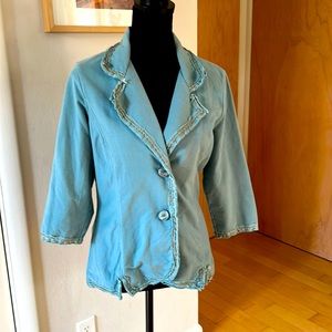 Nick & Mo for Anthropology Teal Frayed Edge Riffle Trim Jacket M